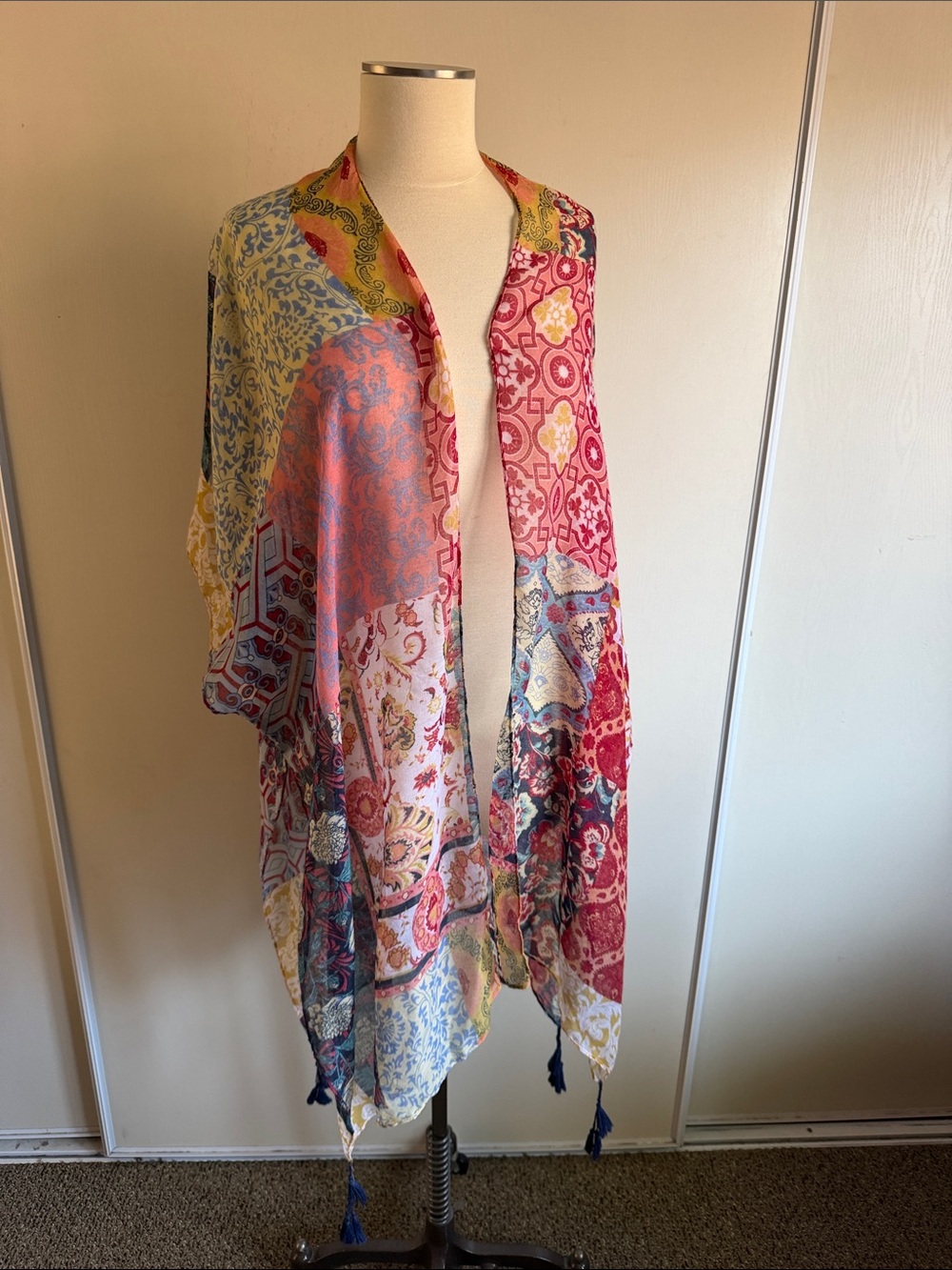Multi color print wrap with tassels